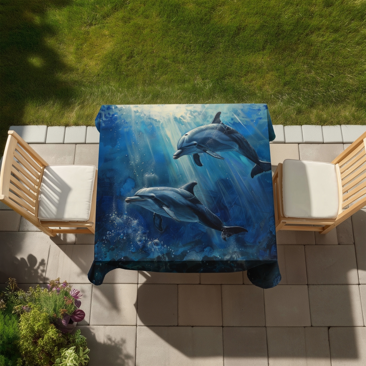 Picture of Begin Home Decor C1TC5858G5NFXY 58 x 58 in. Dolphins Tablecloth - Indoor & Outdoor Home Decor - Buy Now
