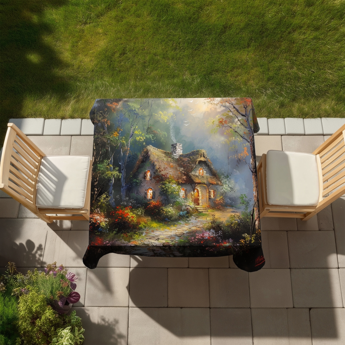 Picture of Begin Home Decor C1TC5858SUXT1Q 58 x 58 in. Enchanted House Indoor & Outdoor Tablecloth - Home Decor