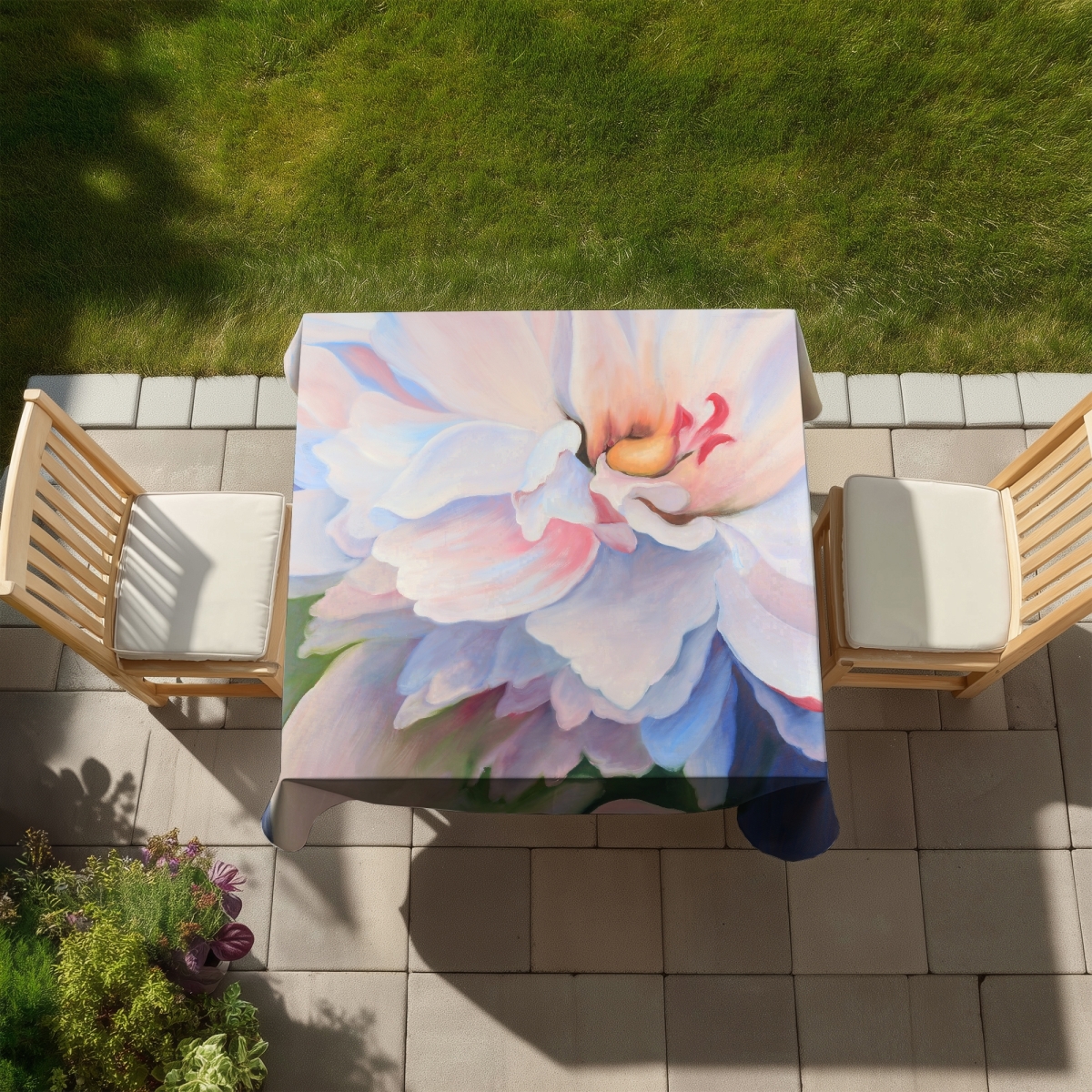 Picture of Begin Home Decor C1TC58584AURR6 58 x 58 in. Blue Floral Botanical Tablecloth - Indoor & Outdoor Home Decor