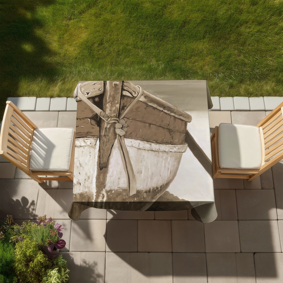Picture of Begin Home Decor C1TC5858JAFA4L 58 x 58 in. Boat Brown Coastal Tablecloth - Indoor & Outdoor Home Decor