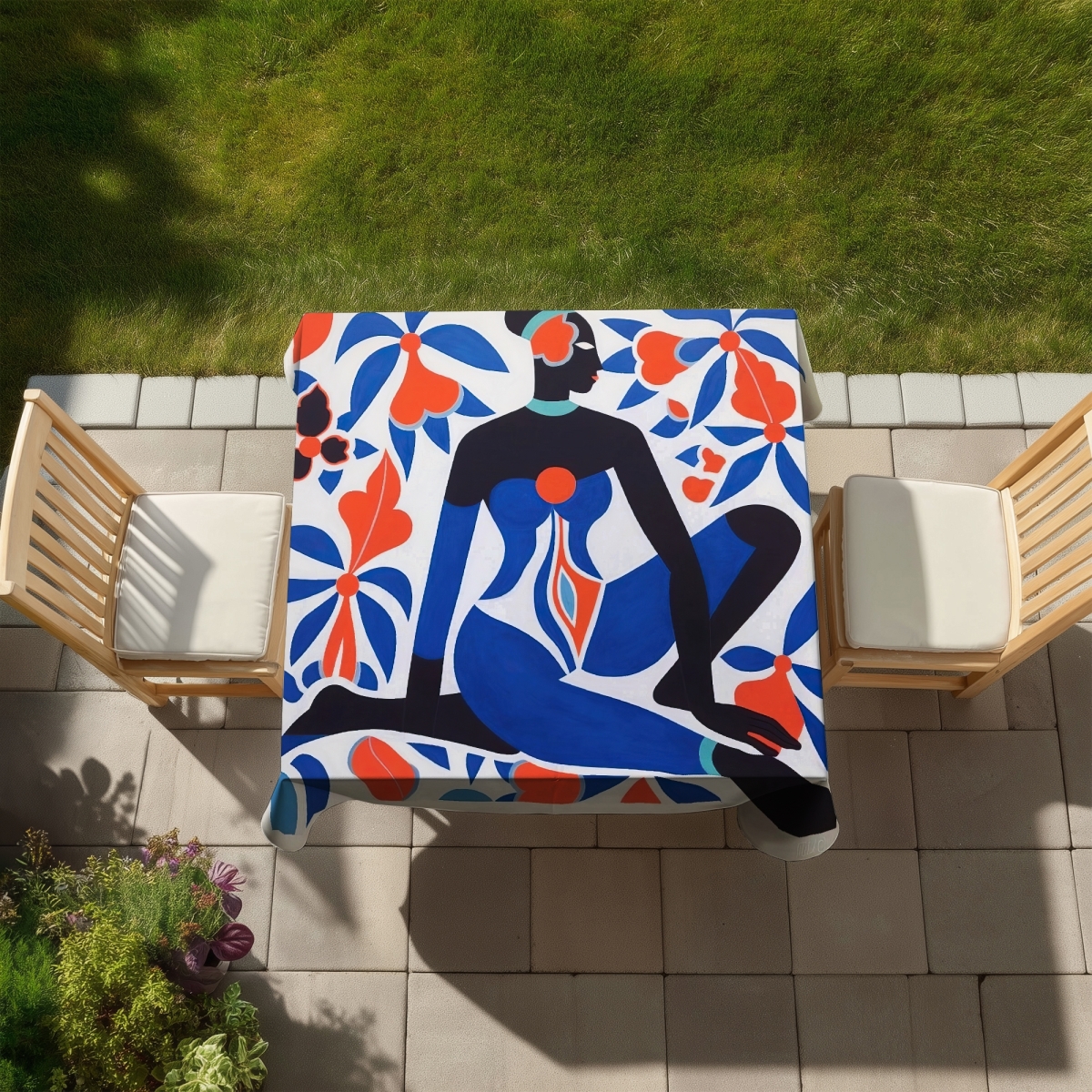Picture of Begin Home Decor C1TC5858E8CNK9 58 x 58 in. Blue Shapes Tablecloth - Pure Yoga Indoor & Outdoor Home Decor