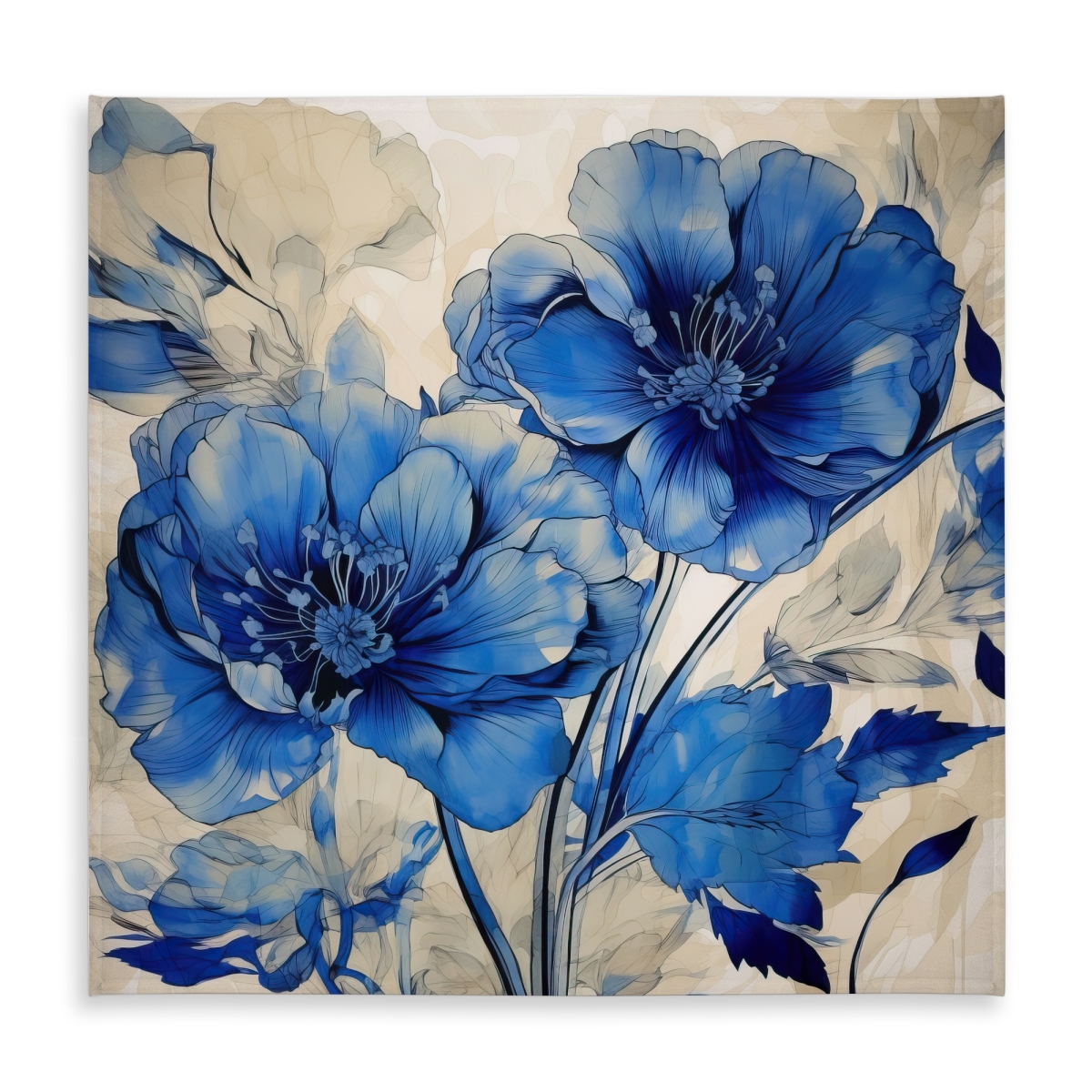 Picture of Begin Home Decor C1TC5858OSJZK9 58 x 58 in. Flooded Flowers Blue Tablecloth - Indoor & Outdoor Home Decor