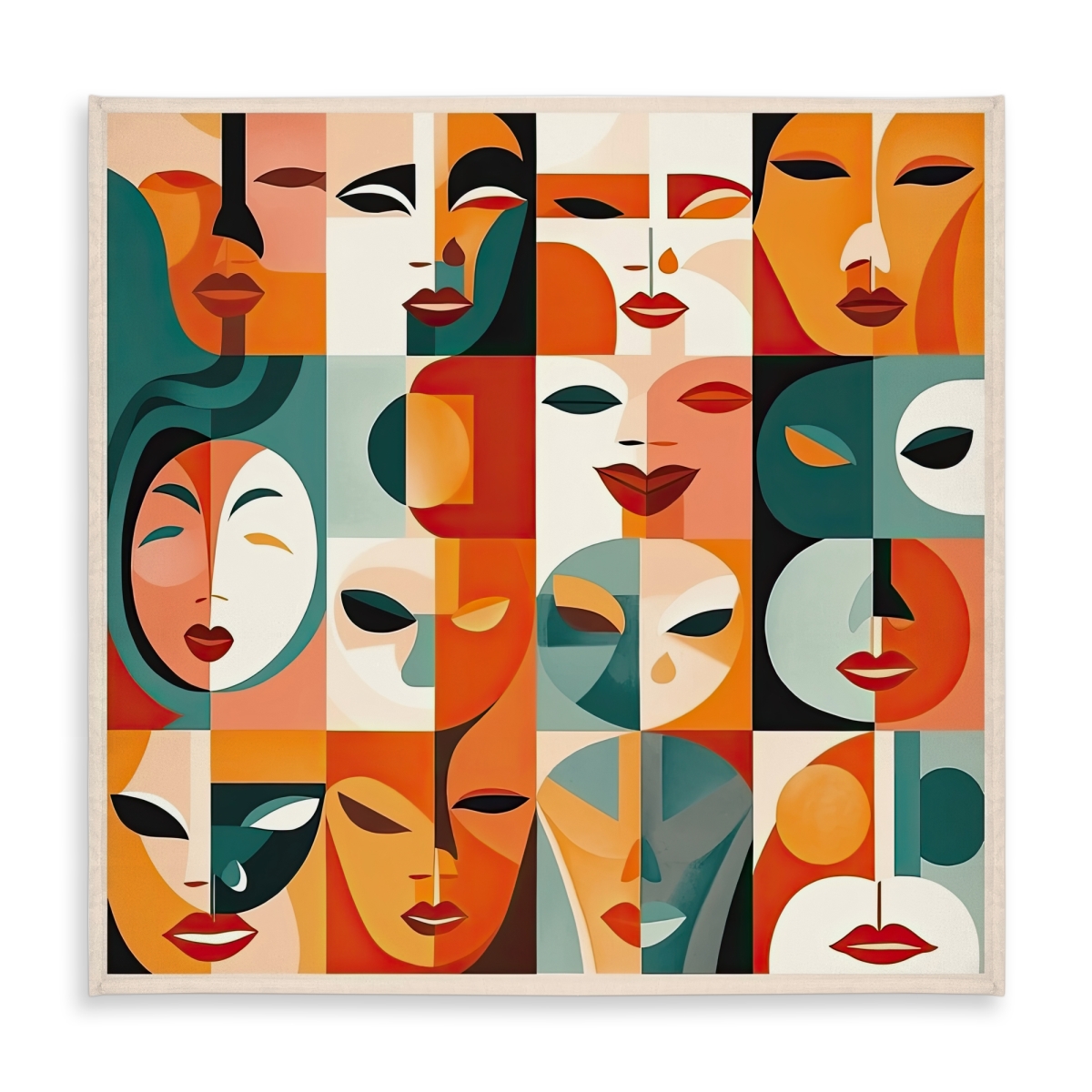 Picture of Begin Home Decor C1TC5858G7LM4W 58 x 58 in. Shapes Bedroom Tablecloth - The Faces - Indoor & Outdoor Decor