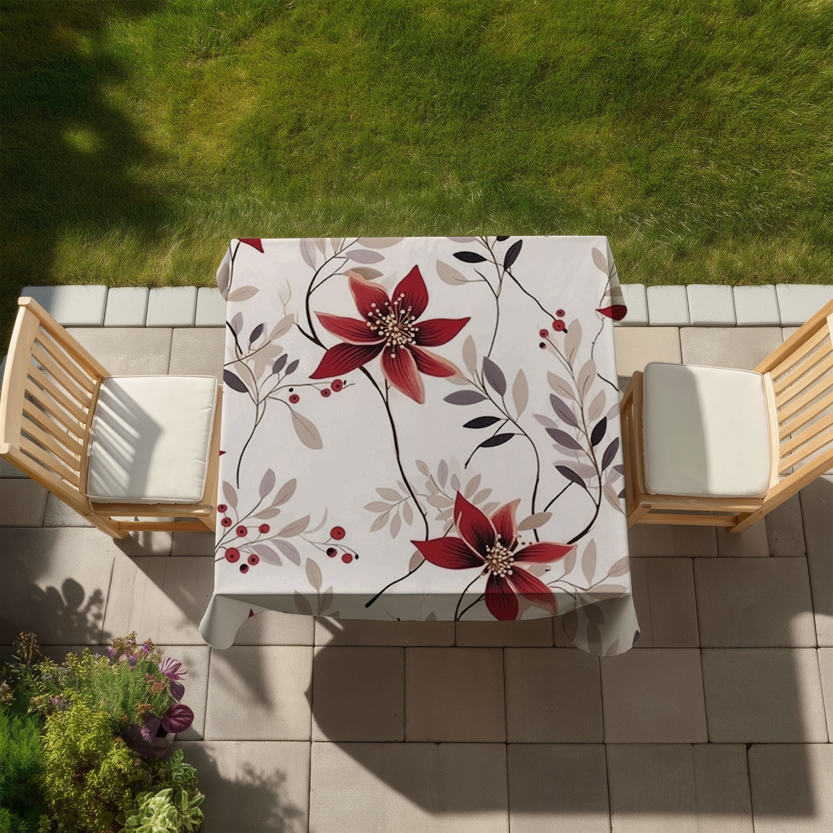 Picture of Begin Home Decor C1TC5858F2NEFW 58 x 58 in. Red Flower Pattern Tablecloth - Indoor & Outdoor Home Decor