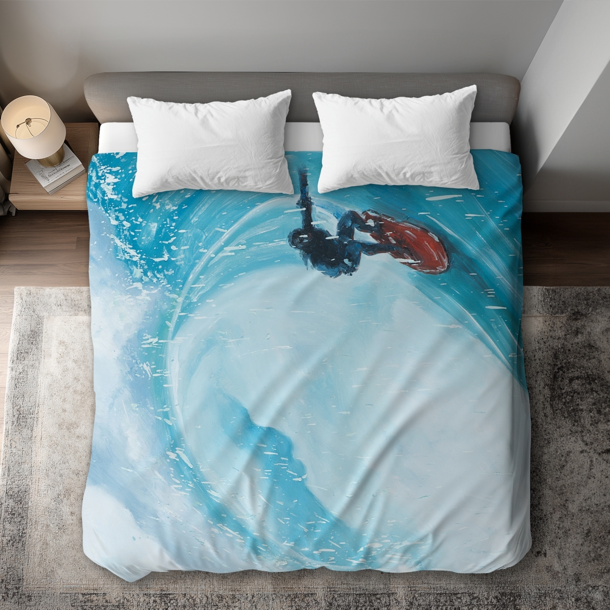 C1DCKSW0W4D27Q Surfer on A Big Wave King Size Duvet Cover - Man Cave Sports Decor