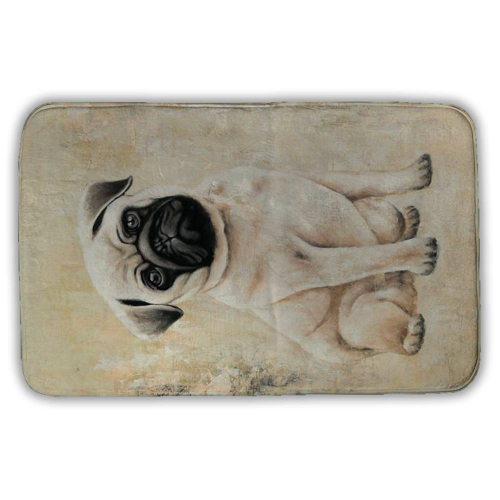 5930-3421-AN215 21 x 34 in. Small Pug Dog Beige Bath Mat - Animal Home Decor Bedroom