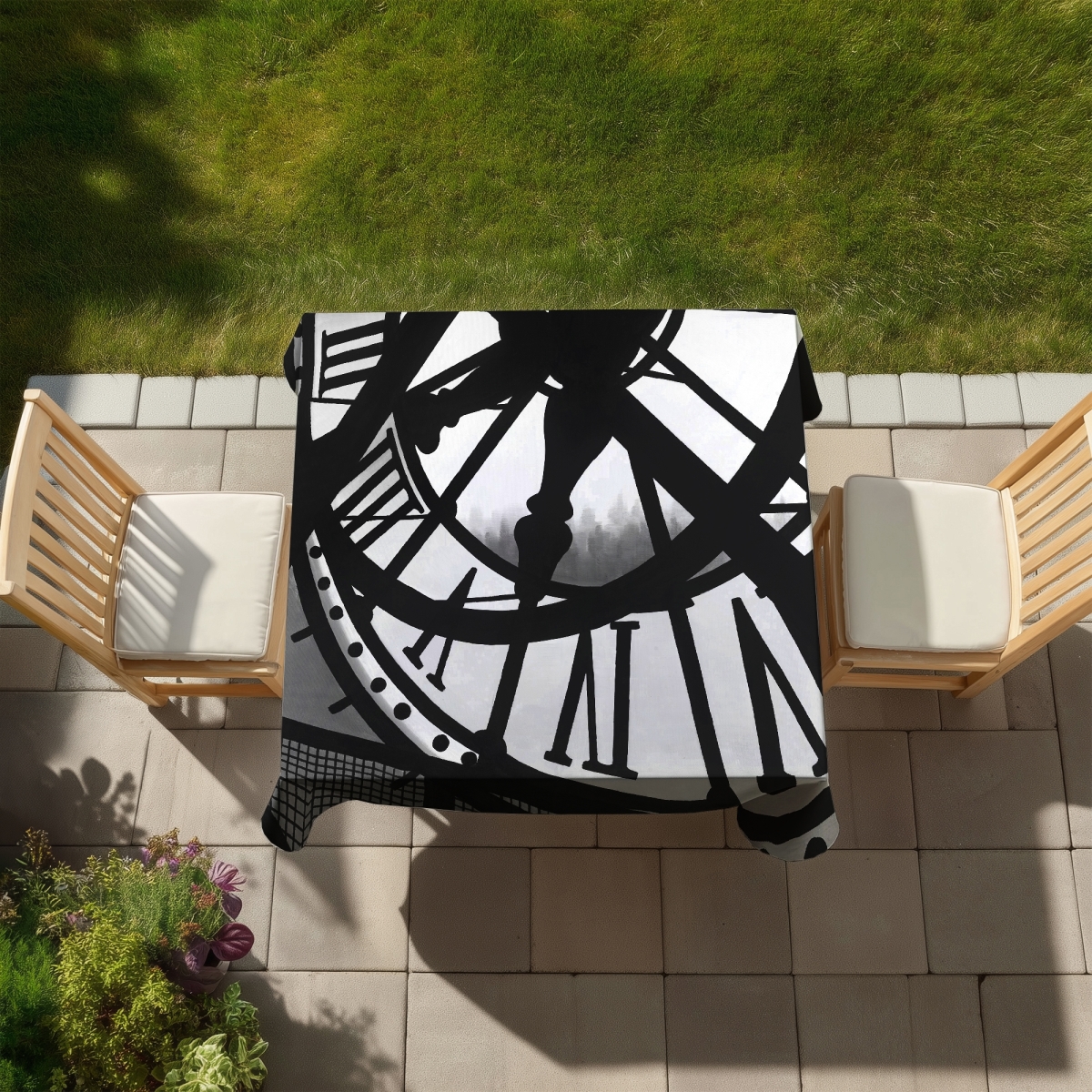 Picture of Begin Home Decor C1TC5858PYH7JW 58 x 58 in. White Bedroom Monochrome Tablecloth - Giant Clock Home Decor