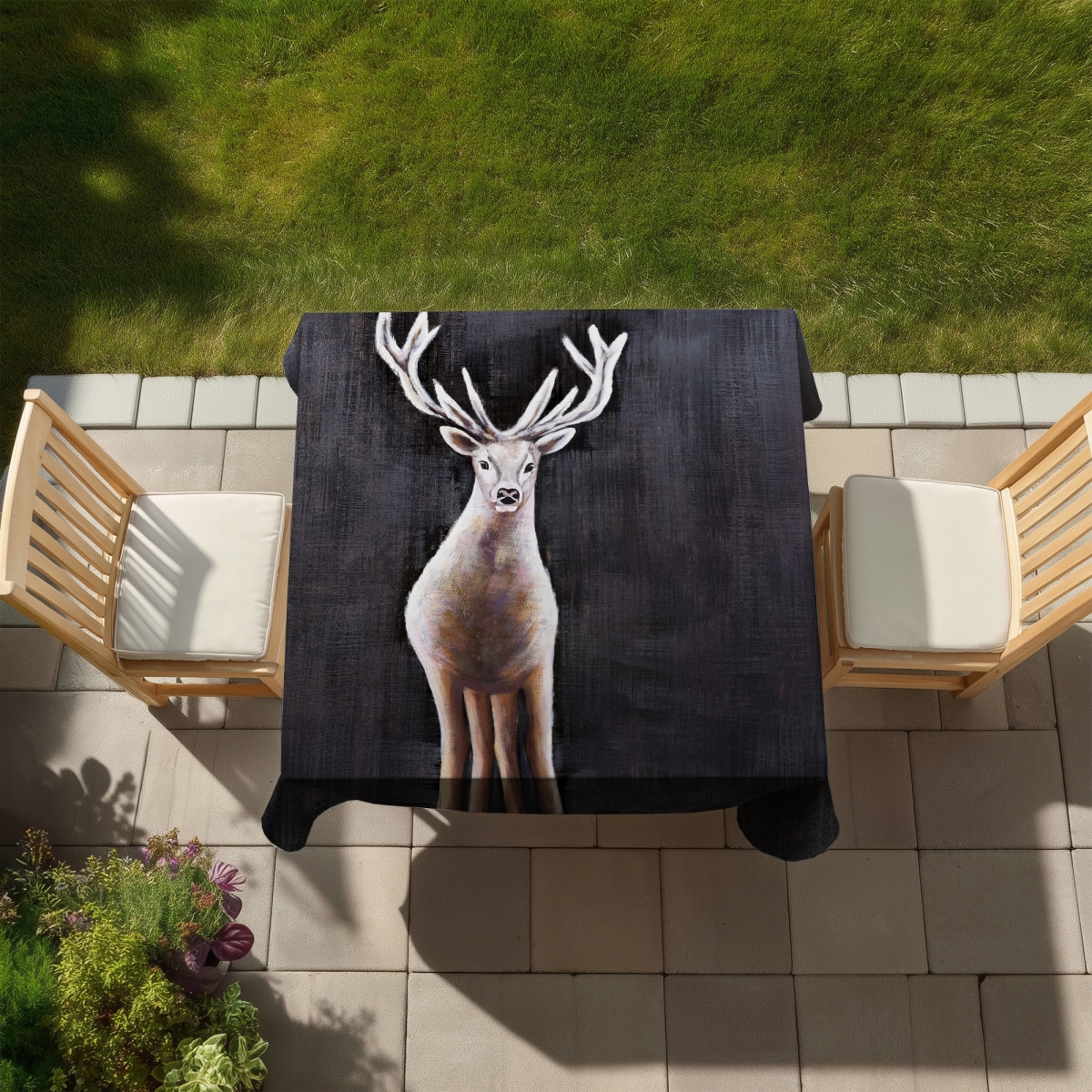 Picture of Begin Home Decor C1TC58586H6TSU 58 x 58 in. Deer Bedroom White Tablecloth - Indoor & Outdoor Home Decor