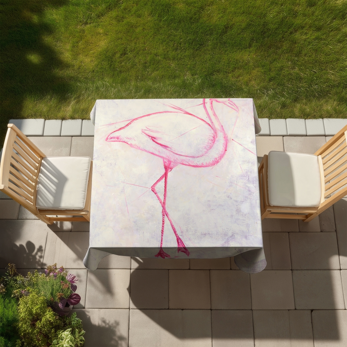 Picture of Begin Home Decor C1TC5858SM8X1S 58 x 58 in. Flamingo Sketch Tablecloth - Exotic Gray Indoor & Outdoor Decor