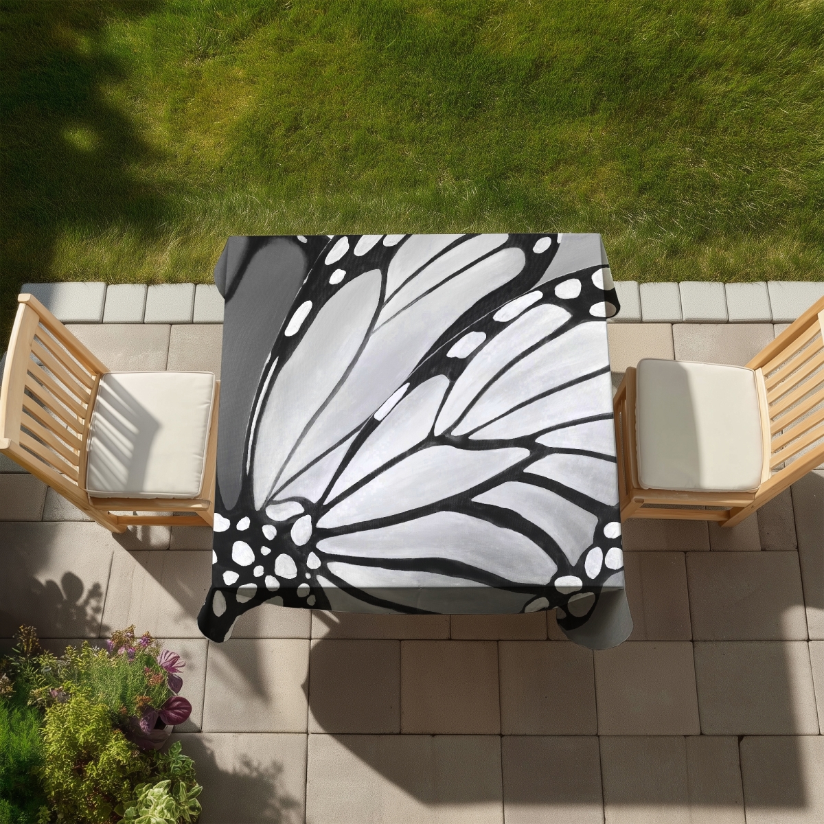 Picture of Begin Home Decor C1TC58581W3VEL 58 x 58 in. Monarch Wings Tablecloth - Indoor & Outdoor Monochrome Decor