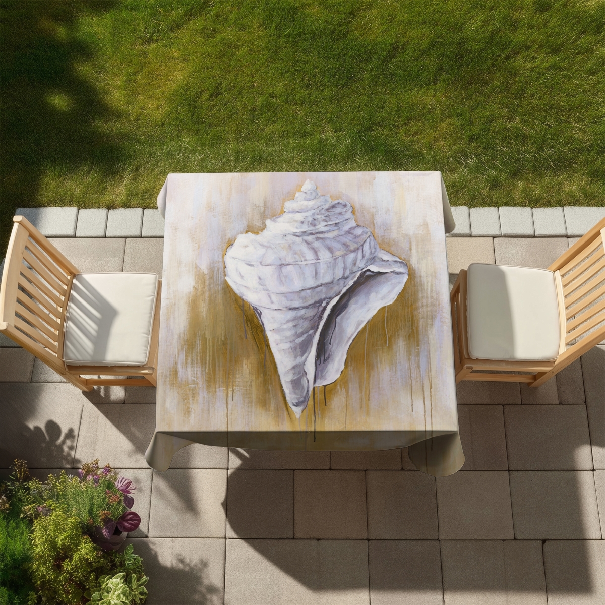 Picture of Begin Home Decor C1TC58584L59GI 58 x 58 in. Conical Shell White Tablecloth - Indoor & Outdoor Home Decor