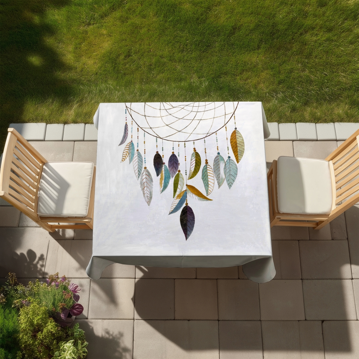 Picture of Begin Home Decor C1TC58587S0U9Z 58 x 58 in. Bohemian Blue Dreamcatcher Tablecloth - Indoor & Outdoor Decor