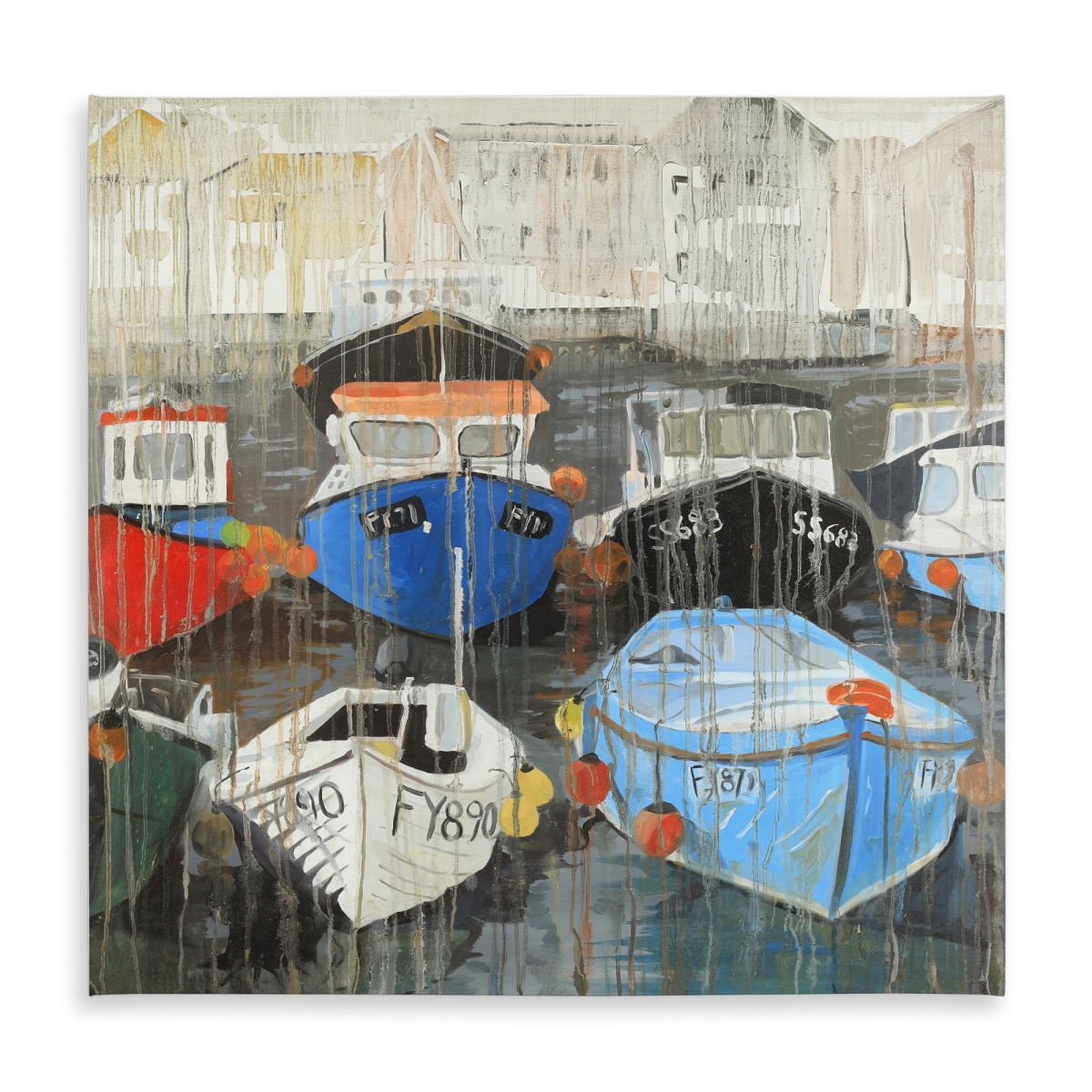 Picture of Begin Home Decor C1TC58584TQ309 58 x 58 in. Boat Bedroom Tablecloth - Color Fading Rain at the Port Decor