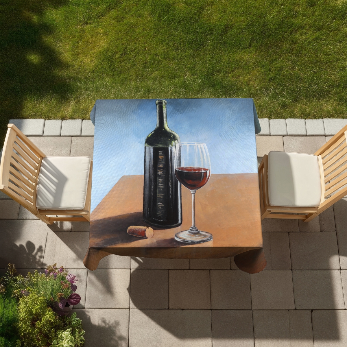 Picture of Begin Home Decor C1TC58583YZKCT 58 x 58 in. Gastronomy Romantic Tablecloth - Bordeaux Wine Glass Design