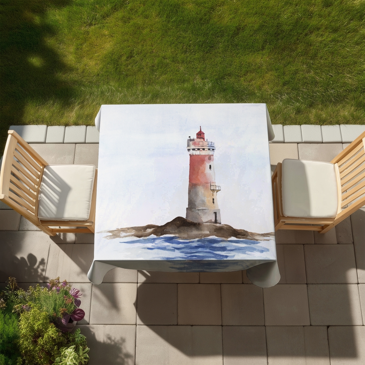 Picture of Begin Home Decor C1TC58589F0X0W 58 x 58 in. Coastal Bedroom Tablecloth - French Phare Les Pierres Noires