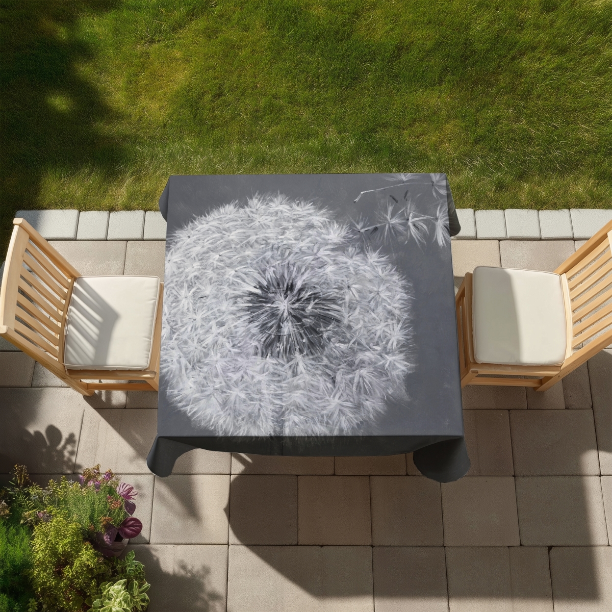 Picture of Begin Home Decor C1TC5858VBSYF3 58 x 58 in. Monochrome Botanical Tablecloth - Dandelion Design - Home Decor