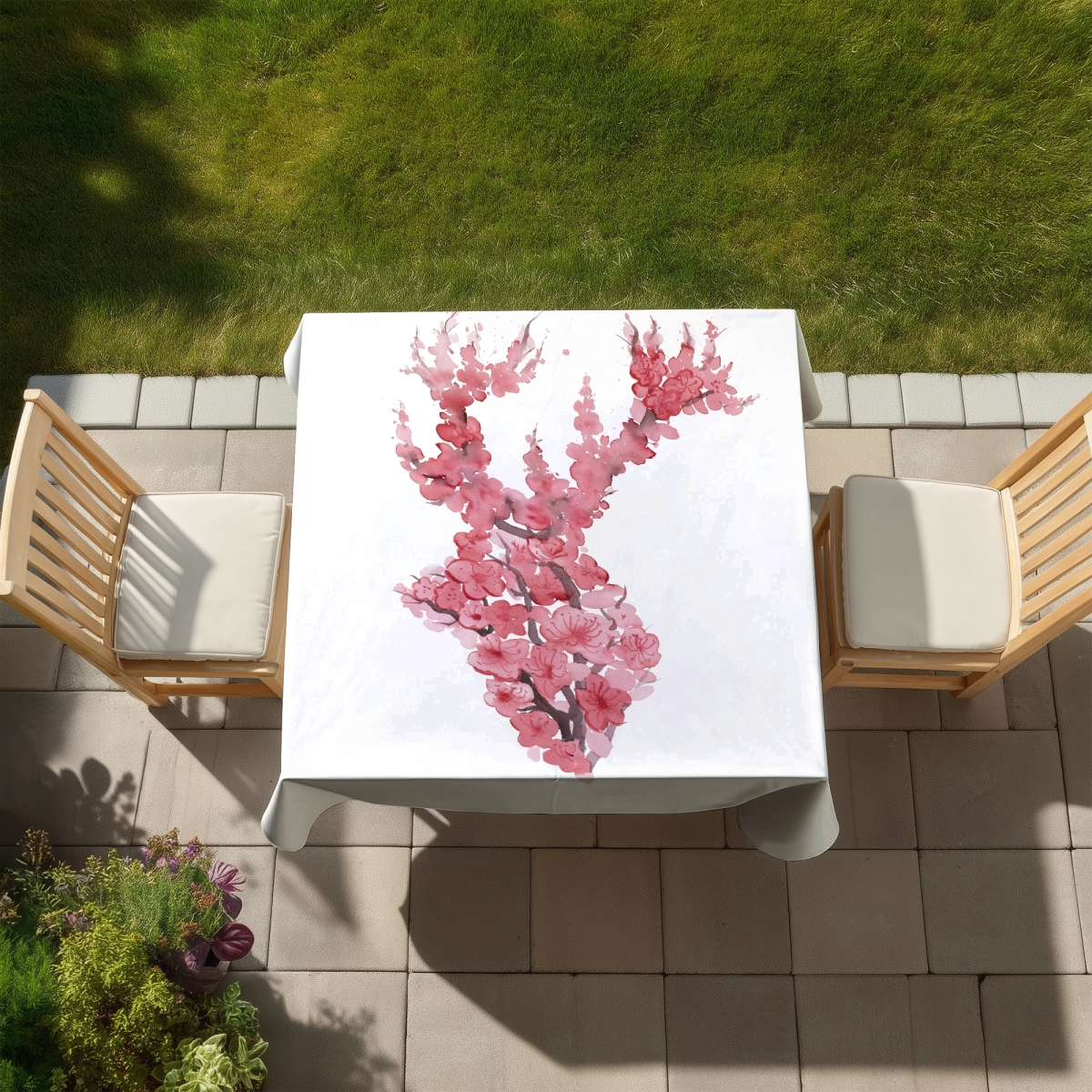 Picture of Begin Home Decor C1TC58586RTGKK 58 x 58 in. Deer Pink Asian Tablecloth - Deer with Cherry Blossom Decor