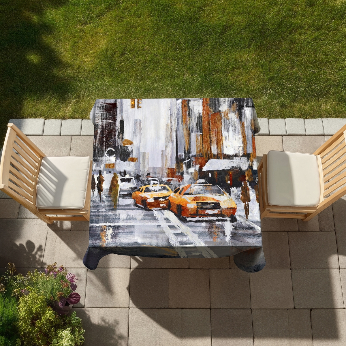 Picture of Begin Home Decor C1TC5858JZTS1K 58 x 58 in. Abstract Citystreet Tablecloth - Indoor & Outdoor Home Decor