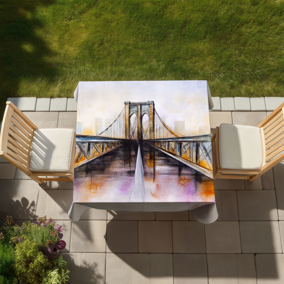 Picture of Begin Home Decor C1TC5858X2RZ7Z 58 x 58 in. Colorful Brooklyn Bridge Tablecloth - Romantic Home Decor