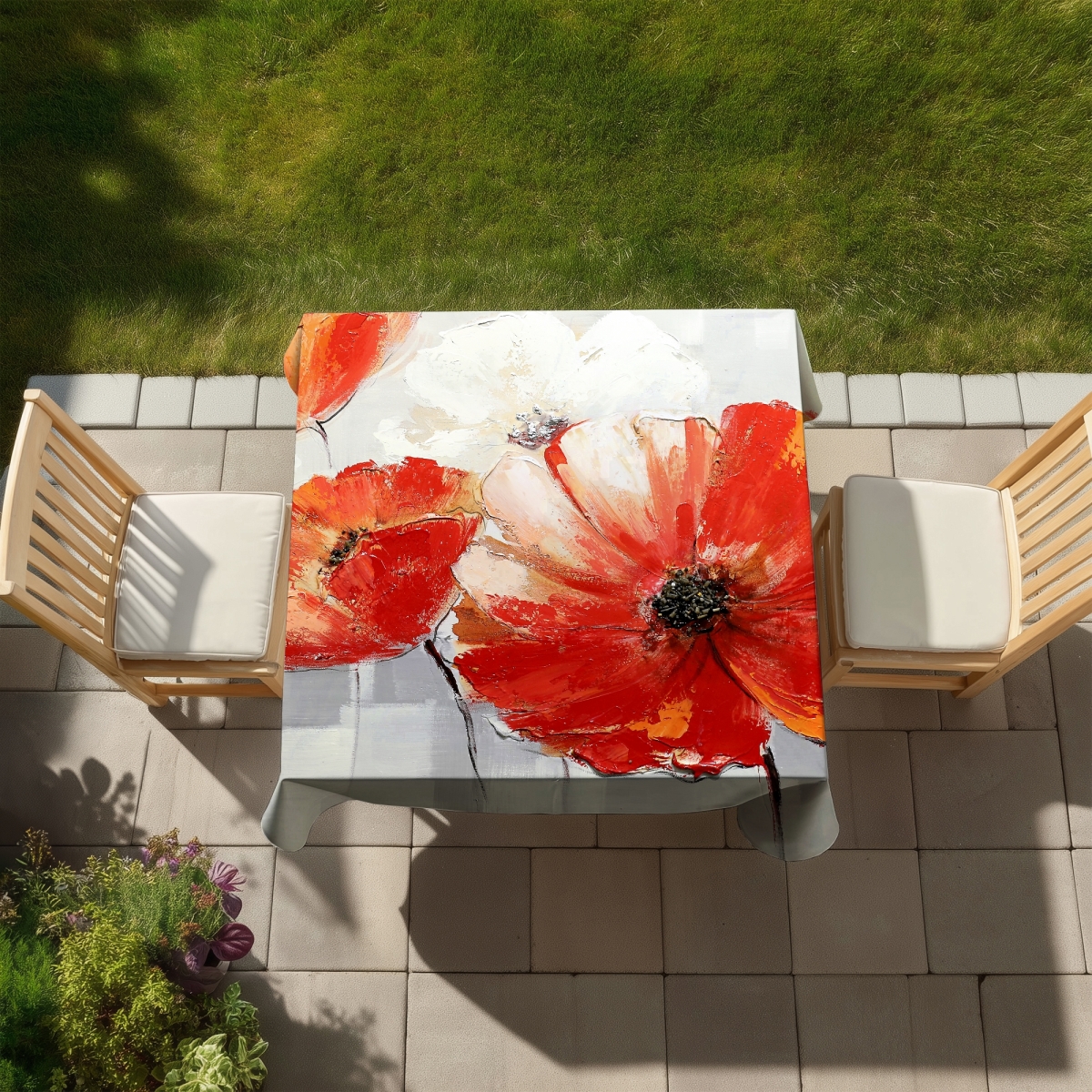 Picture of Begin Home Decor C1TC5858A1XJCX 58 x 58 in. Abstract Red Wild Flowers Tablecloth - Indoor & Outdoor Decor