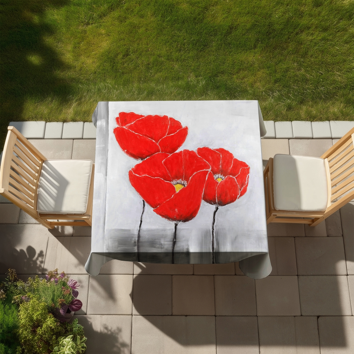 Picture of Begin Home Decor C1TC5858QSPXC9 58 x 58 in. Three Poppies Floral Tablecloth - Indoor & Outdoor Home Decor