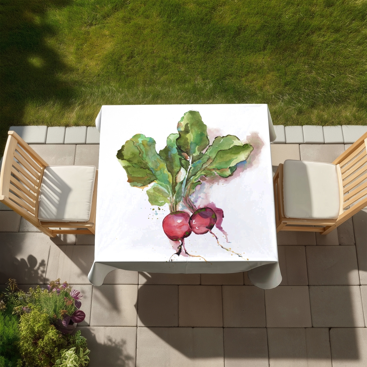 Picture of Begin Home Decor C1TC5858SQI9T5 58 x 58 in. Watercolor Radish Tablecloth - Indoor & Outdoor Home Decor