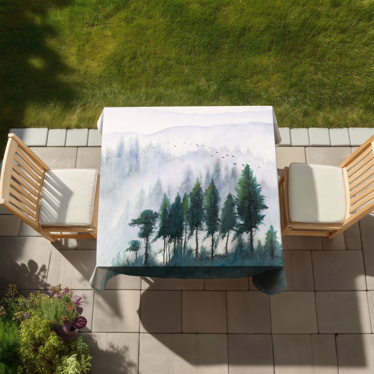 Picture of Begin Home Decor C1TC5858T24J5J 58 x 58 in. Mountains Watercolor Tablecloth - Indoor & Outdoor Home Decor