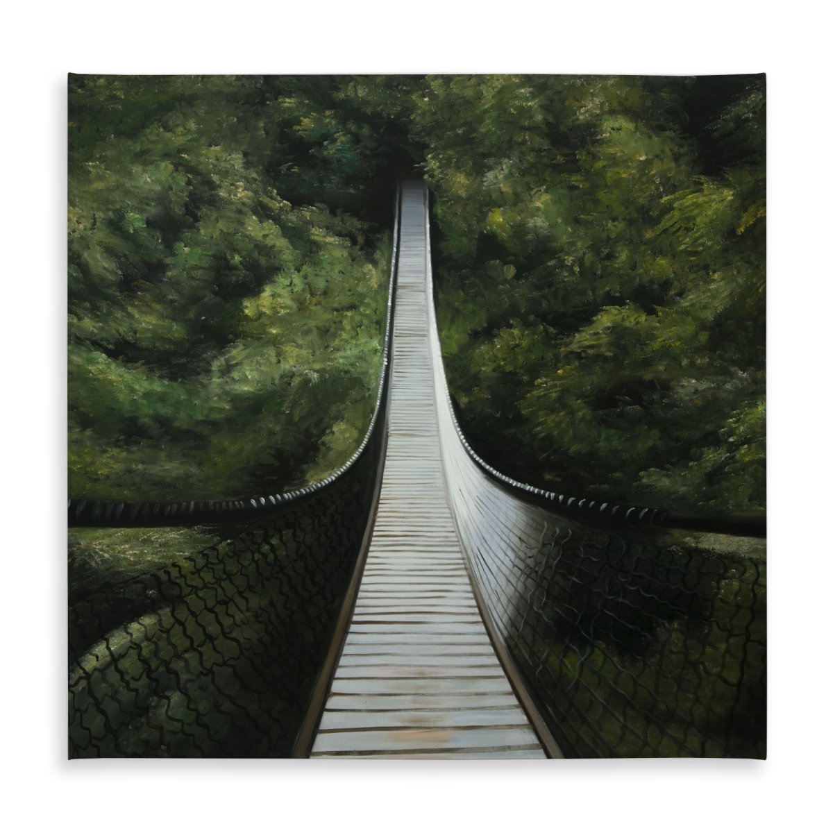 Picture of Begin Home Decor C1TC5858PKVTW8 58 x 58 in. Modern Gray Tablecloth - Suspended Bridge in Forest Decor