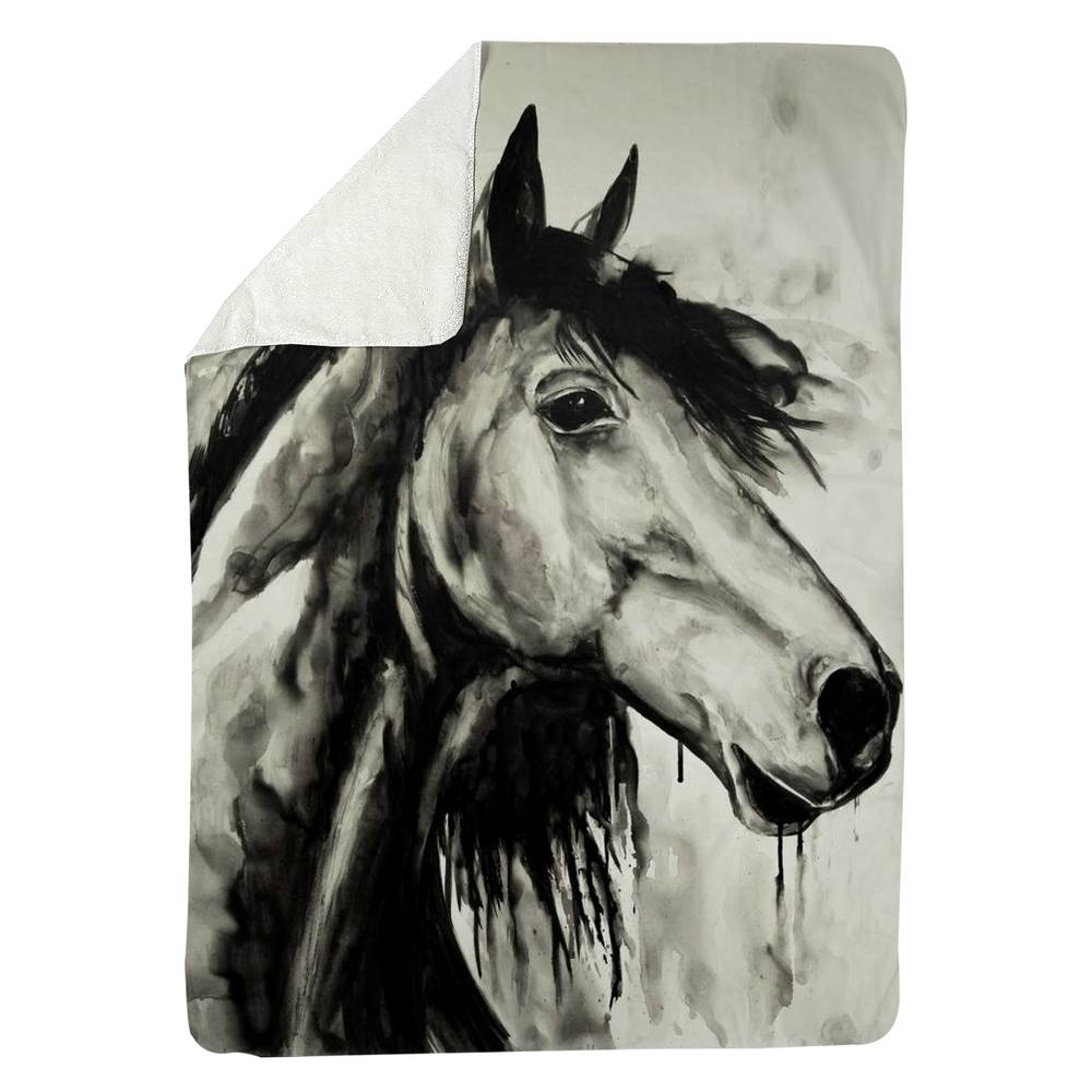 5545-8060-AN492 60 x 80 in. Spirit Horse Sherpa Fleece Blanket - Beige Rustic Home Decor