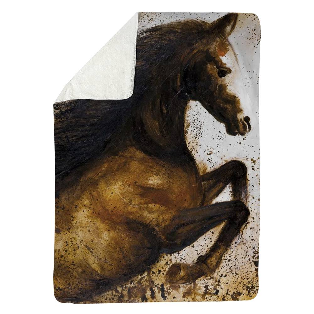 5545-8060-AN91 60 x 80 in. Horse Rushing Sherpa Fleece Blanket - Farm Animal Decor