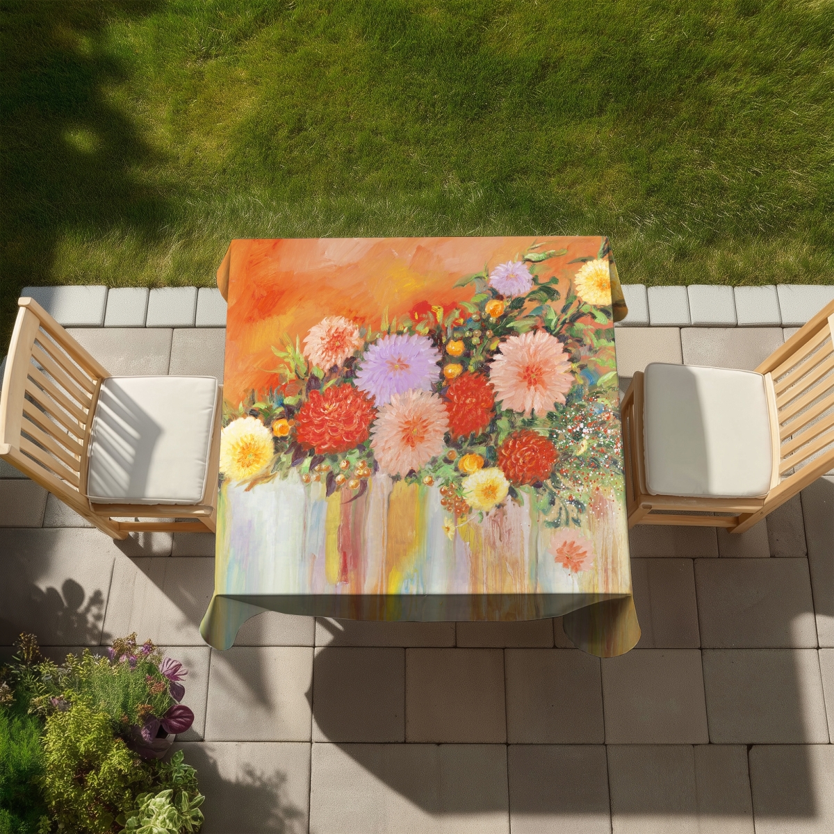 Picture of Begin Home Decor C1TC5858OOX2GF 58 x 58 in. Colorful Abstract Floral Tablecloth - Indoor & Outdoor Home Decor