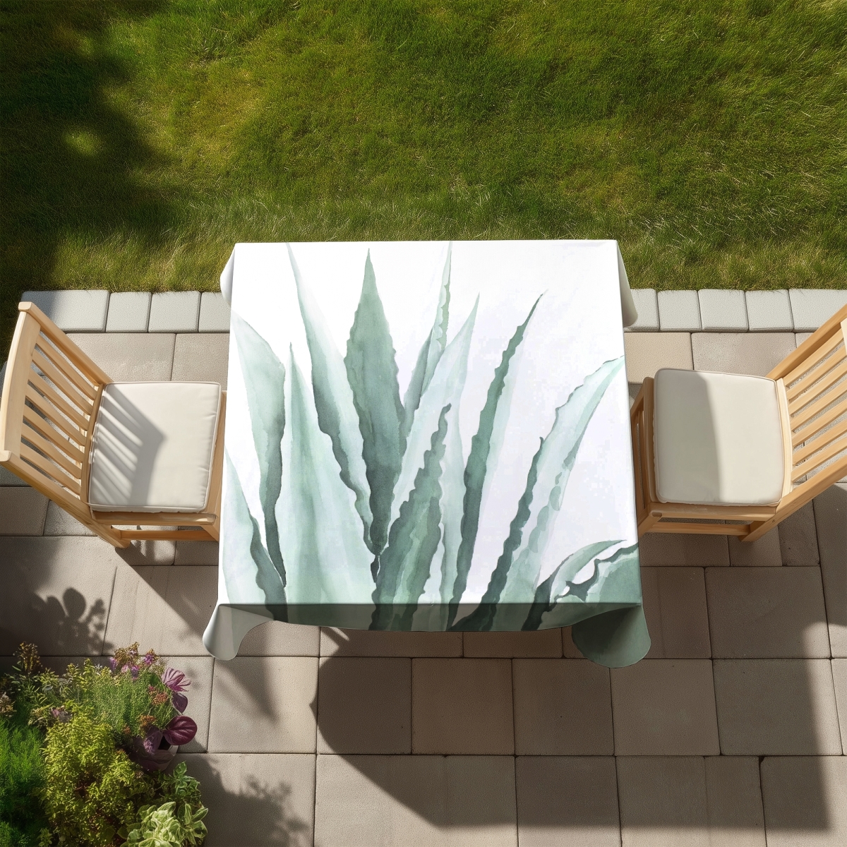 Picture of Begin Home Decor C1TC5858PBD0C3 58 x 58 in. Watercolor Agave Plant Tablecloth - Leaves White Exotic Decor