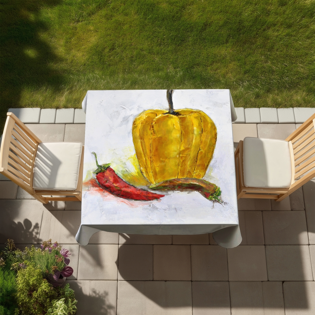 Picture of Begin Home Decor C1TC5858NAOZZI 58 x 58 in. Peppers Yellow Tablecloth - Indoor & Outdoor Kitchen Decor