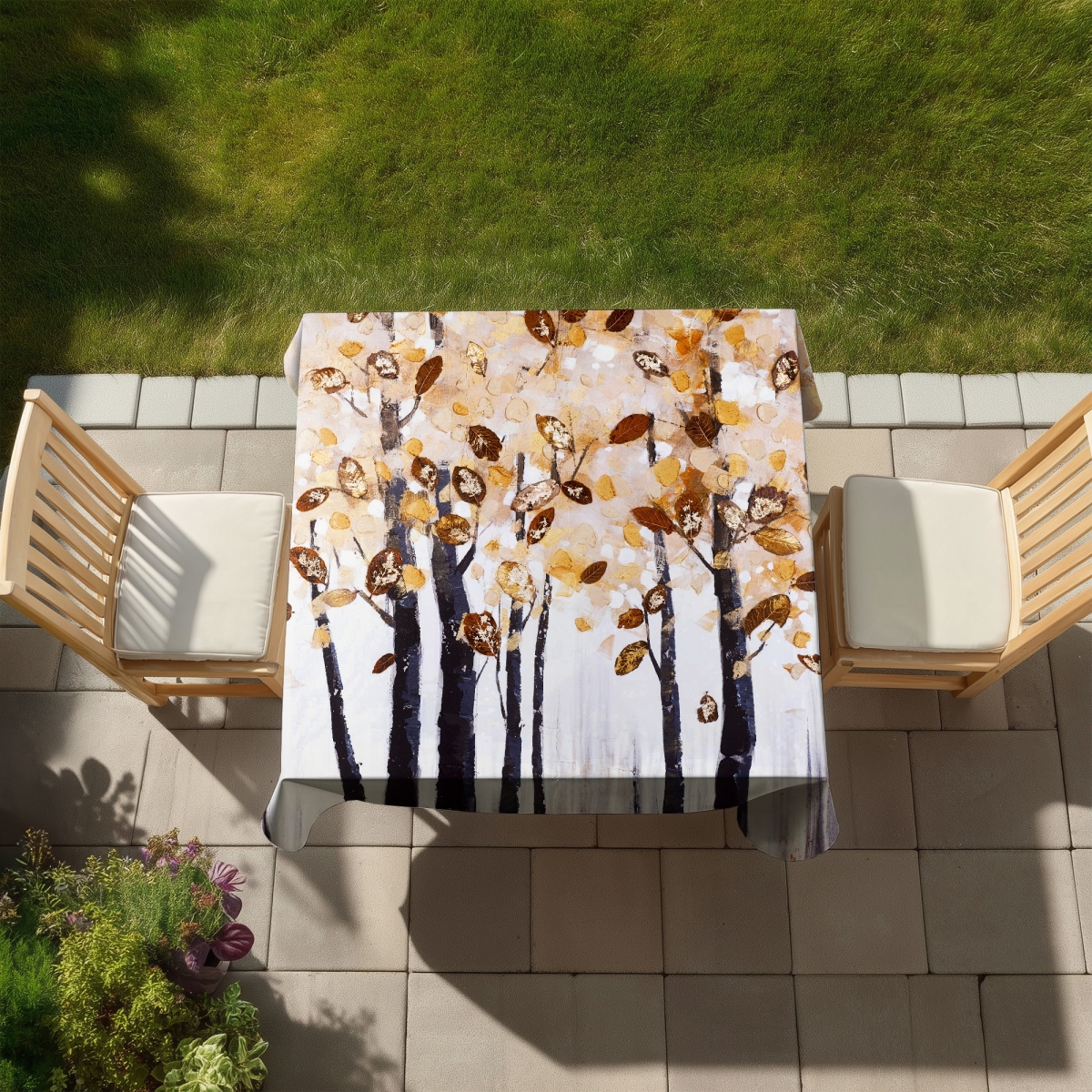 Picture of Begin Home Decor C1TC5858QZPYO0 58 x 58 in. Texturized Leaves Trees Tablecloth - Indoor & Outdoor Home Decor
