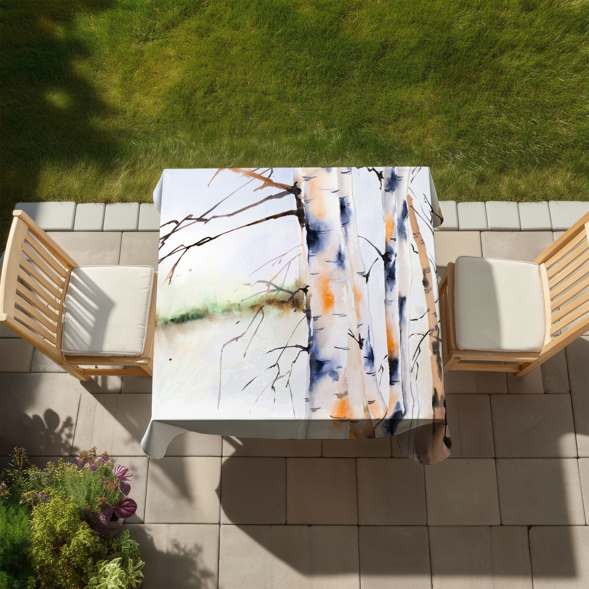 Picture of Begin Home Decor C1TC58584N0PNX 58 x 58 in. Birch Trunks Tablecloth - Landscapes Trees Blue Decor
