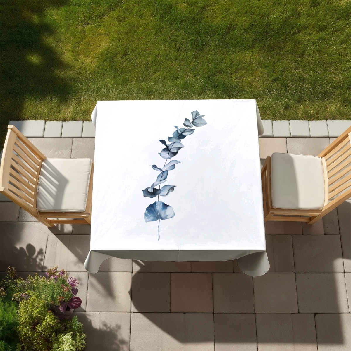 Picture of Begin Home Decor C1TC5858Y05W1P 58 x 58 in. Eucalyptus Blue Leaves Tablecloth - Indoor Outdoor Decor