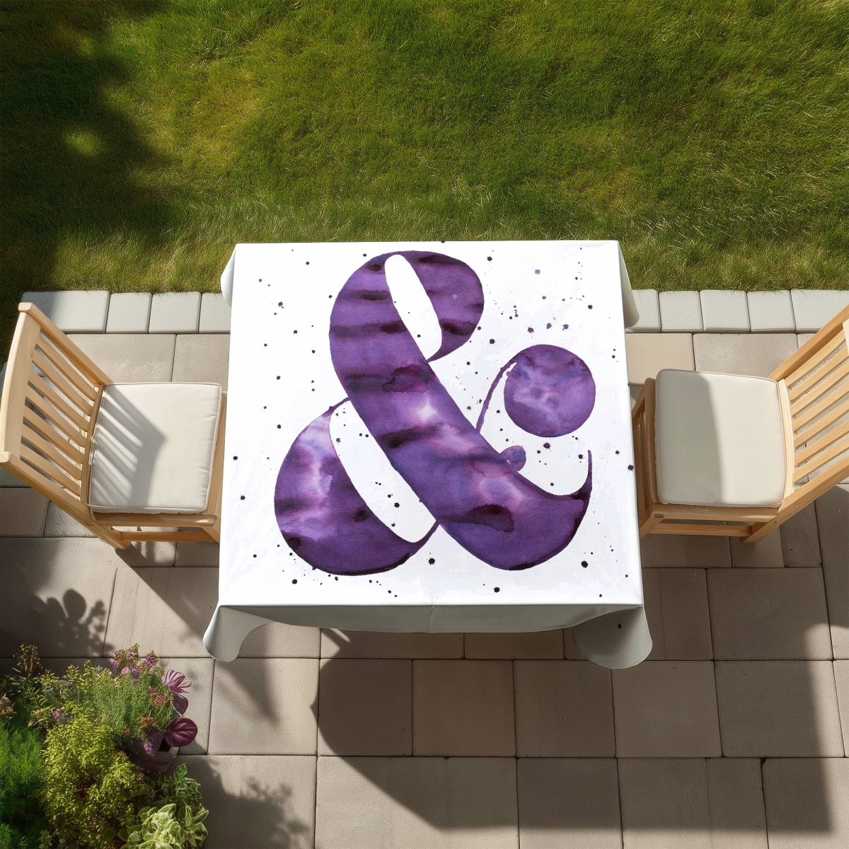 Picture of Begin Home Decor C1TC5858OT1F7K 58 x 58 in. Ampersand Purple Tablecloth - Modern Indoor & Outdoor Decor