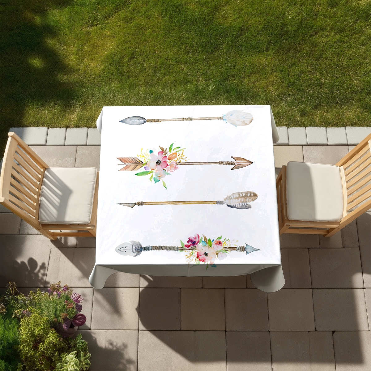Picture of Begin Home Decor C1TC5858M20TV3 58 x 58 in. Fleches Et Fleurs Brown Tablecloth - Indoor & Outdoor Home Decor