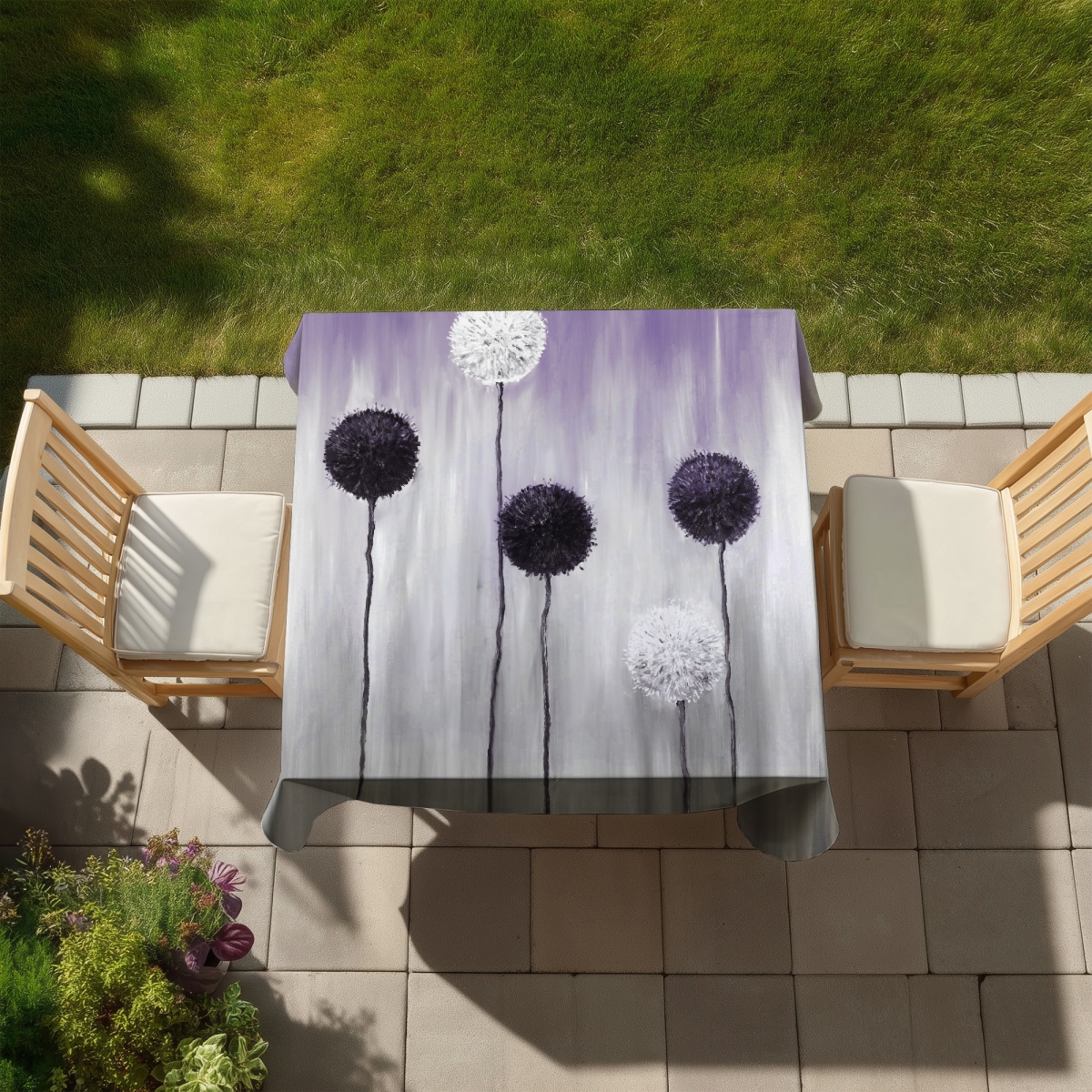 Picture of Begin Home Decor C1TC5858S0AZZG 58 x 58 in. Contemporary White Tablecloth - Purple & White Allium Flowers