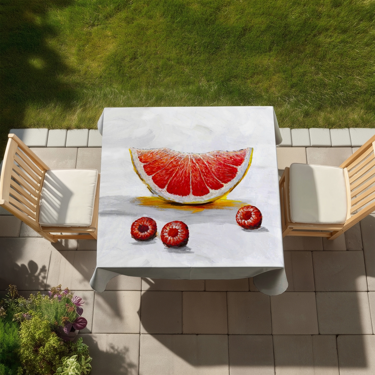Picture of Begin Home Decor C1TC5858WSEF67 58 x 58 in. Grapefruit Slice Yellow Tablecloth - Indoor & Outdoor Decor