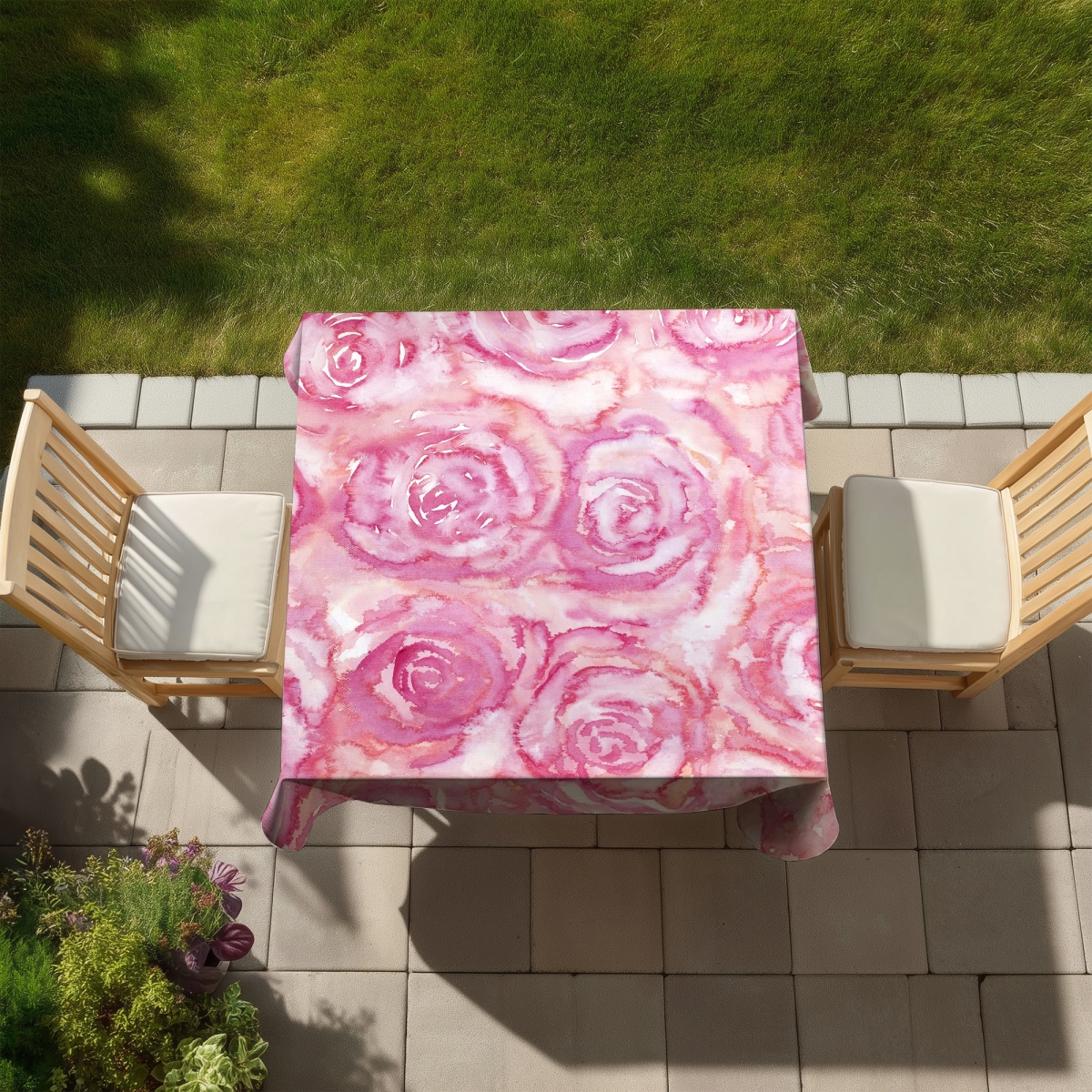 Picture of Begin Home Decor C1TC58586ZUC2Q 58 x 58 in. Romantic Botanical Tablecloth - Bouquet of Roses in Watercolor