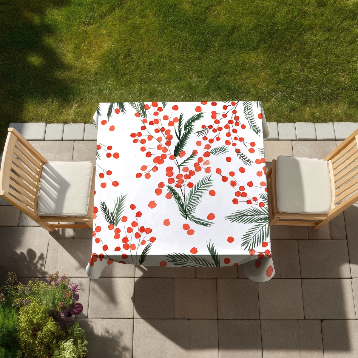 Picture of Begin Home Decor C1TC5858CXEZNK 58 x 58 in. Mistletoe Leaf Tablecloth - White Trees Indoor & Outdoor Decor
