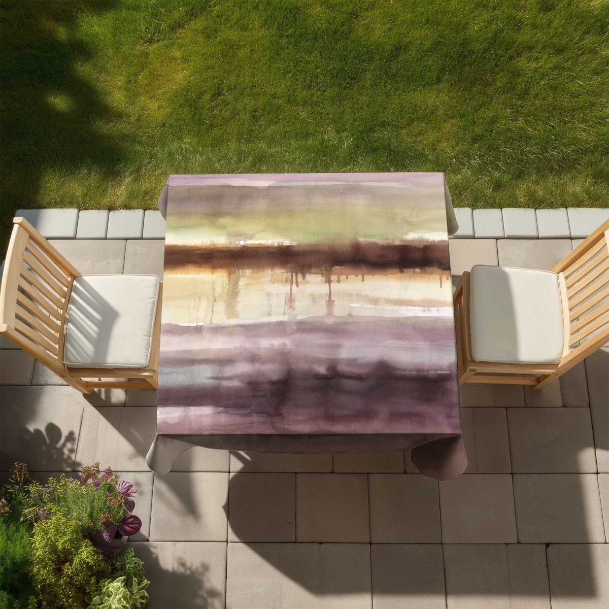 Picture of Begin Home Decor C1TC58587E0E2J 58 x 58 in. Stripes Brown Bathroom Shapes Tablecloth - Indoor & Outdoor Decor