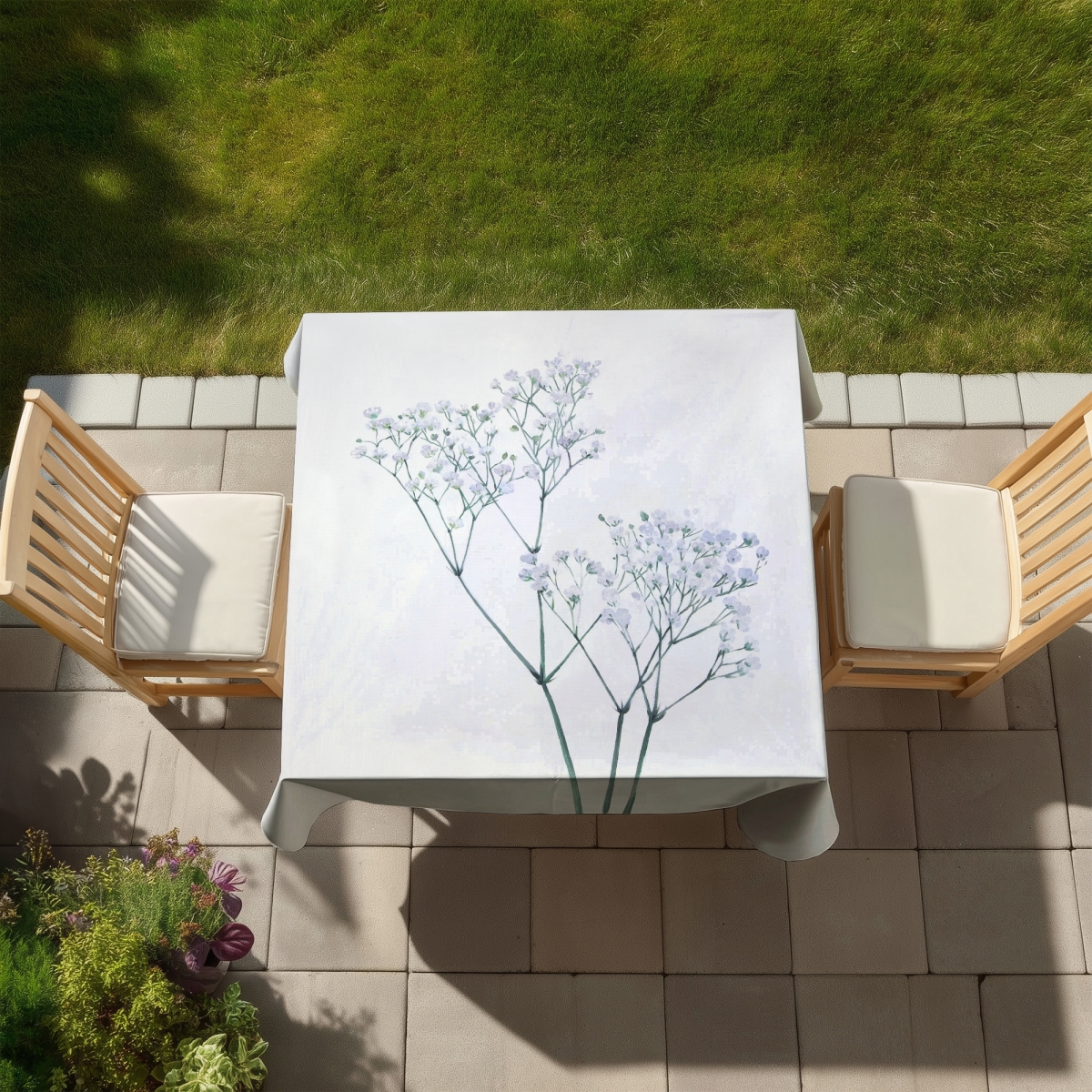 Picture of Begin Home Decor C1TC5858ADPDC8 58 x 58 in. Blue Floral Babys-Breath Tablecloth - Indoor & Outdoor Decor