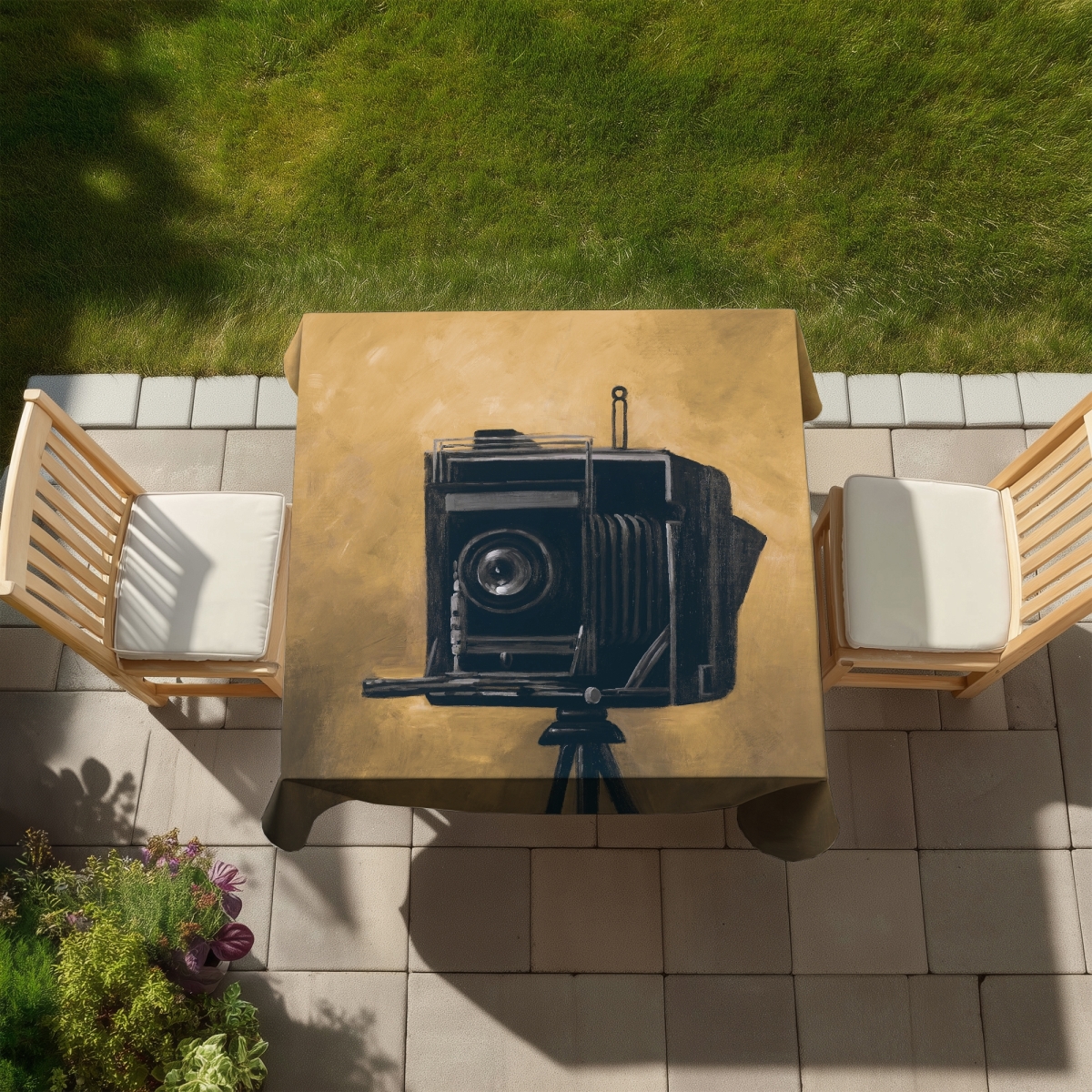 Picture of Begin Home Decor C1TC5858H1NX2H 58 x 58 in. Vintage Camera Tablecloth - Rustic Indoor & Outdoor Decor