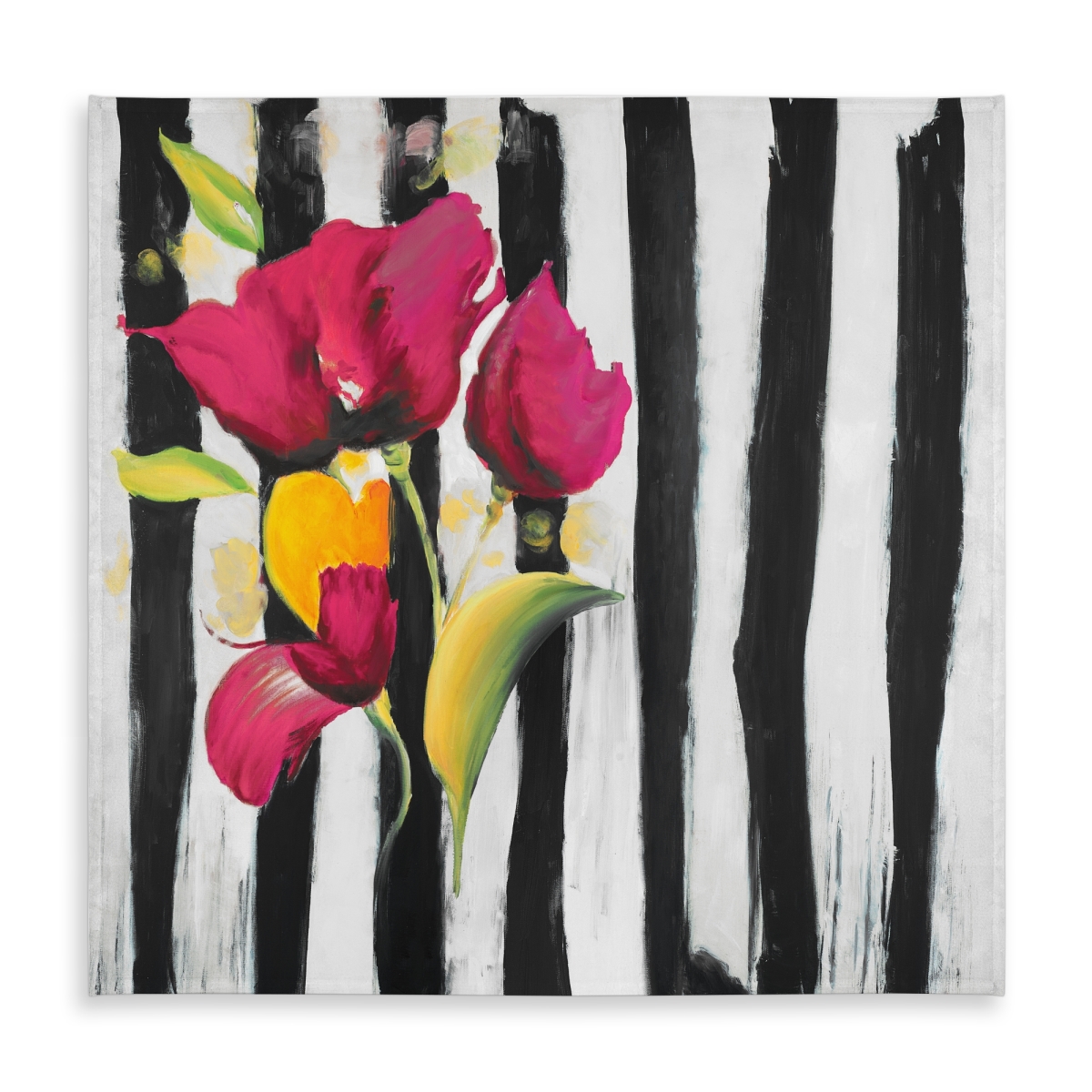 Picture of Begin Home Decor C1TC58589JT8XC 58 x 58 in. Pink Flowers on Black Stripes Tablecloth - Indoor & Outdoor Decor