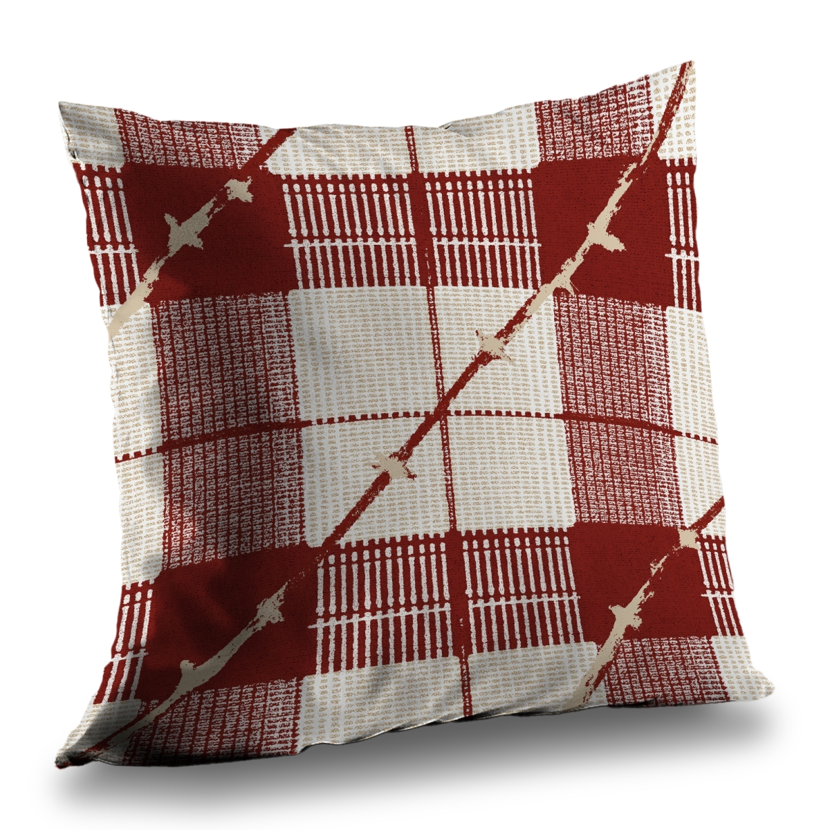 C1PT1414IUVGZF 14 x 14 in. Red Square Pattern White Poly Twill Throw Pillow - Home Decor