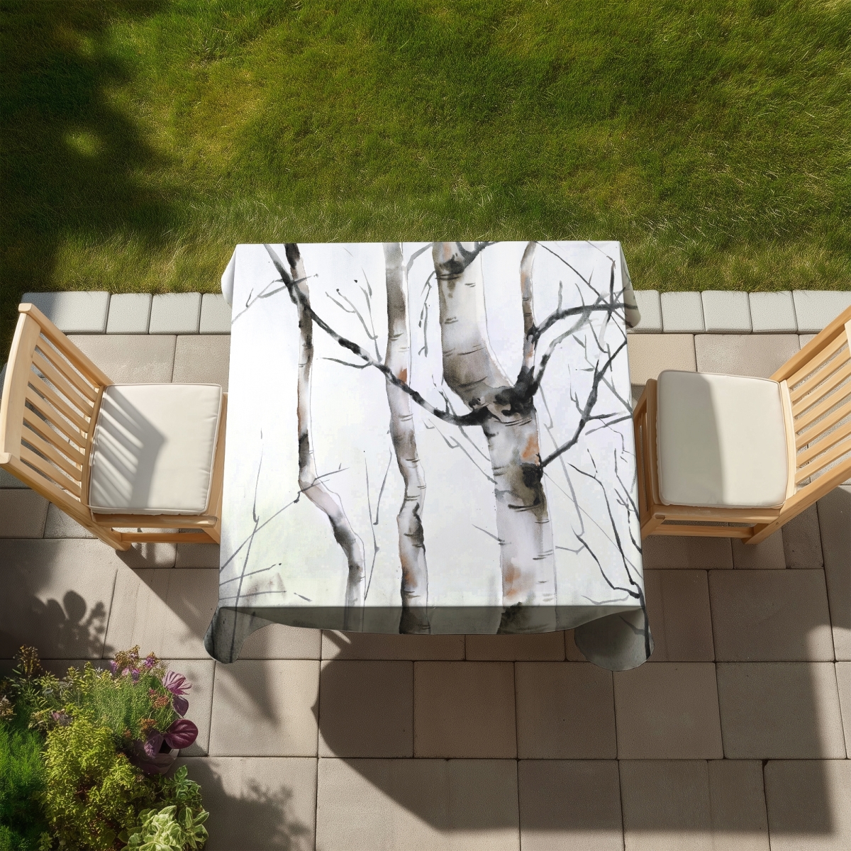 Picture of Begin Home Decor C1TC58588LS8TV 58 x 58 in. Minimalist Brown Tablecloth - Three Birches Trees Decor