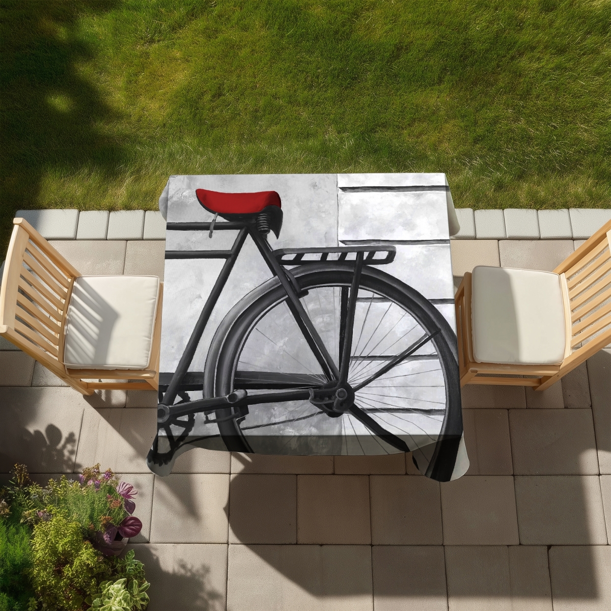 Picture of Begin Home Decor C1TC5858V20CR7 58 x 58 in. Industrial Bike Tablecloth - Rear Bicycle Decor for Home