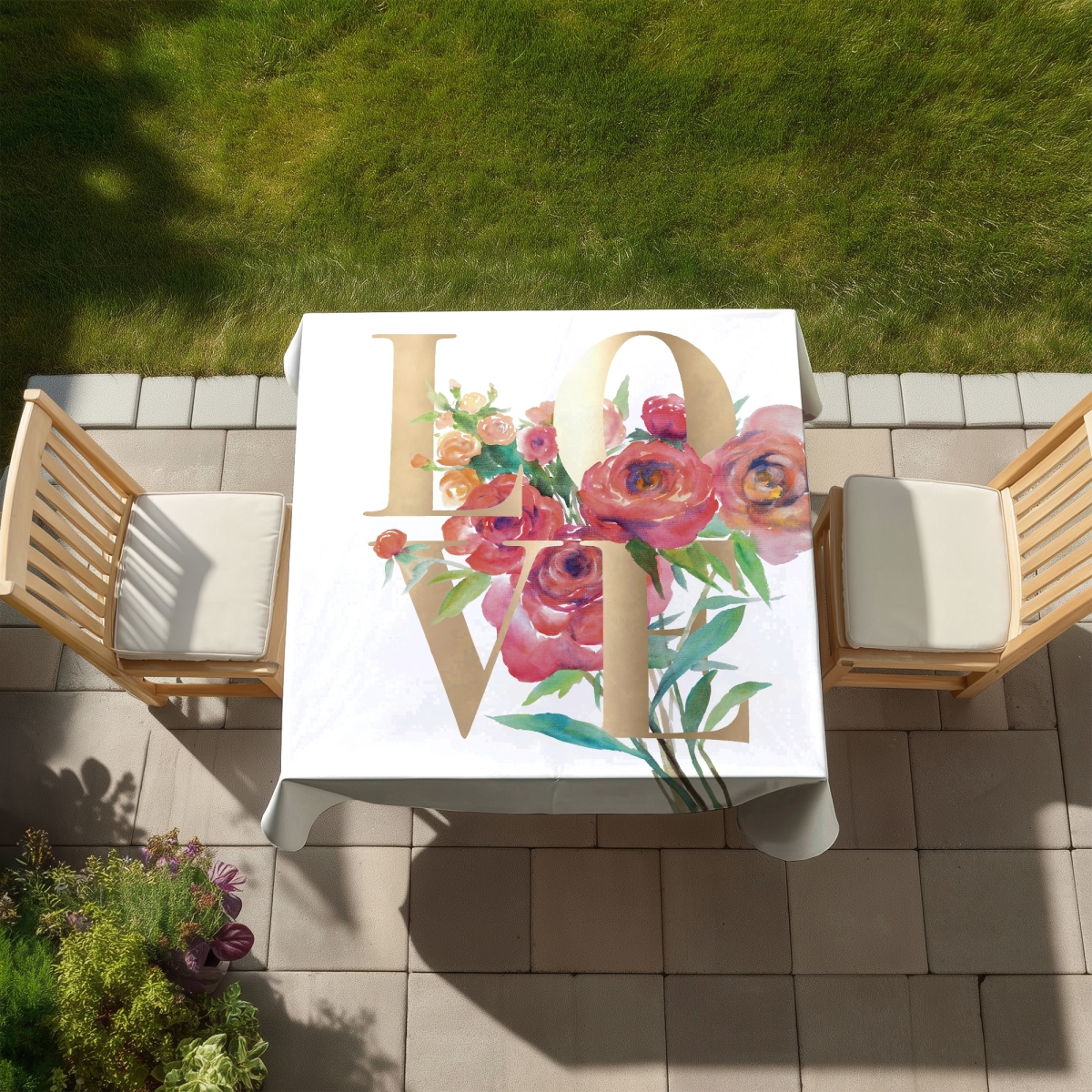 Picture of Begin Home Decor C1TC5858X6PRU1 58 x 58 in. Pink Love Gold Tablecloth - Inspirational Bedroom & Patio Decor
